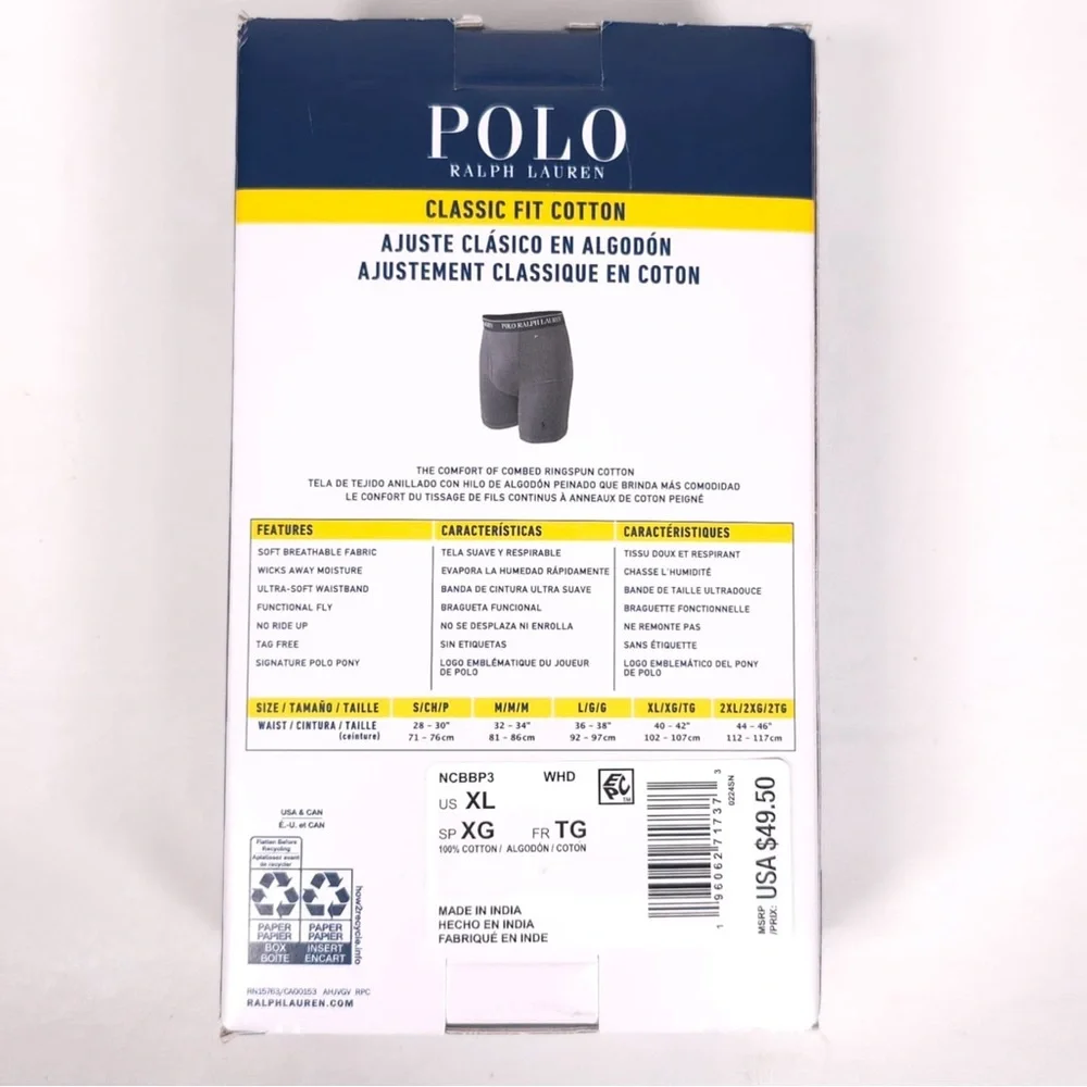 POLO RALPH LAUREN Men’s 3‎ PACK Classic Fit Cotton Boxers Briefs White
